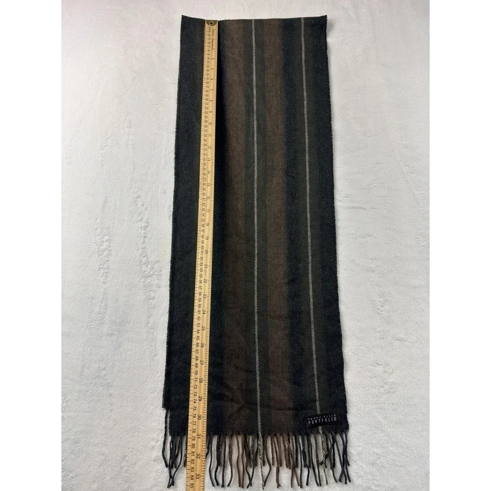 Perry Ellis Portfolio Scarf Mens One Size Brown Striped Fringe Winter Warm